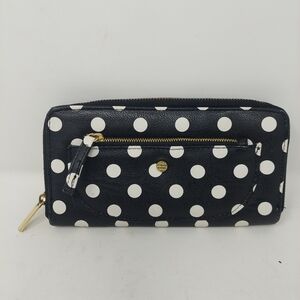 Black White Polka Dot Faux Leather Zip Around Accordian Wallet Preppy Maximalist